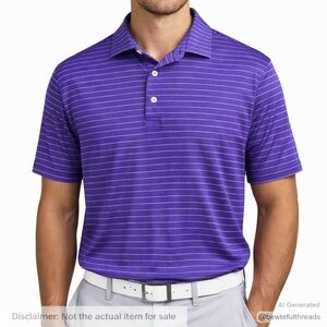 Peter Millar Men’s M Purple Stripe Performance Golf Polo Stretch
